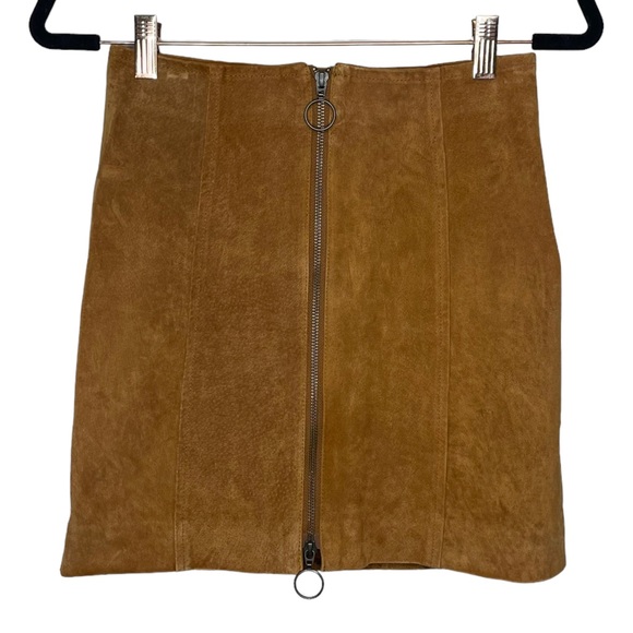 Revolve Capulet Tan Suede Leather Two-Way Zip Mini Skirt Size X-Small - Picture 3 of 10